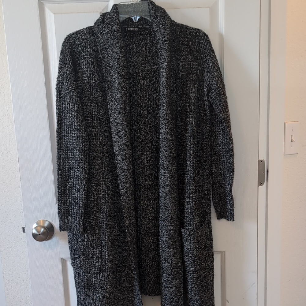 Express Charcoal Gray Open-Front Long Cardigan